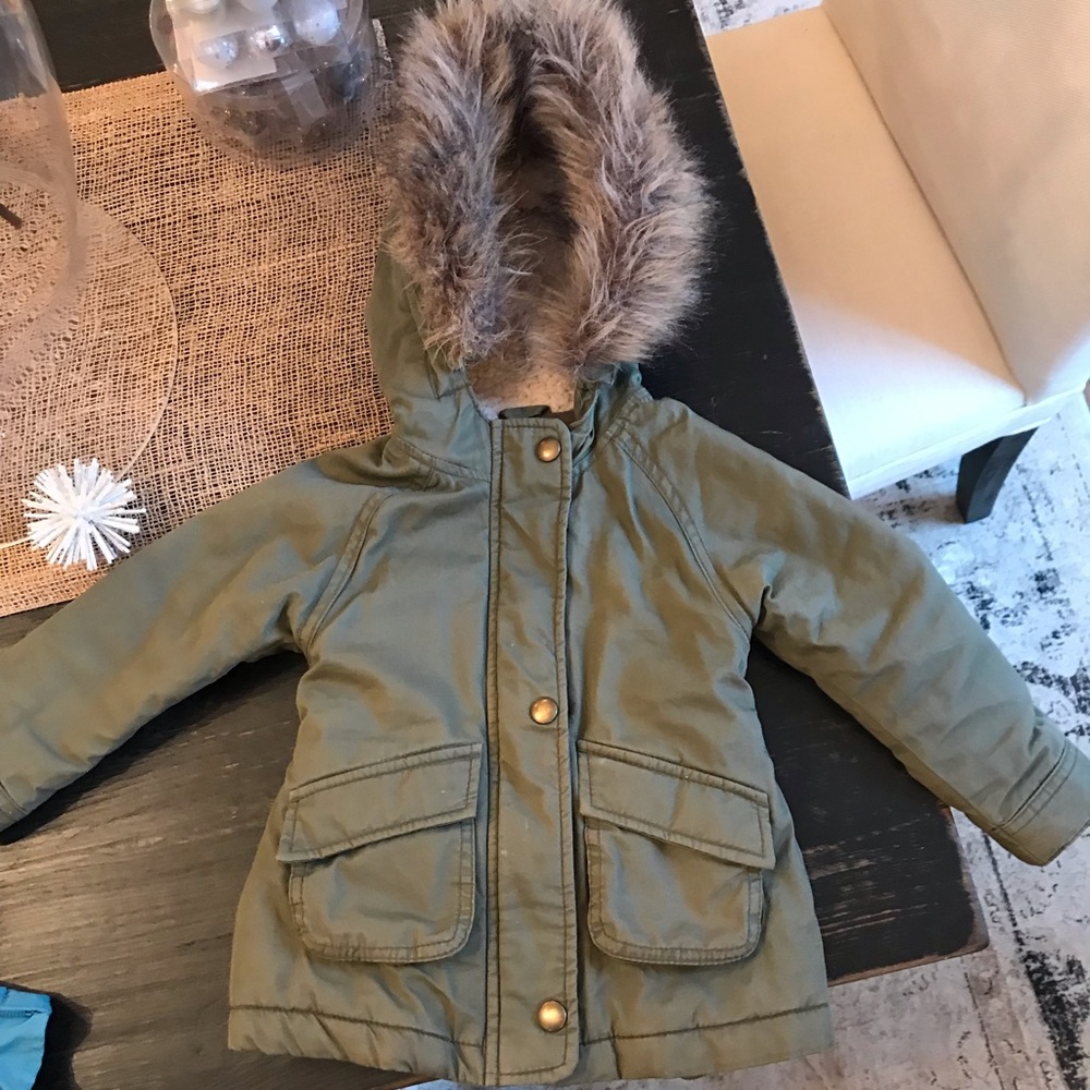 Toddler Army Green Jacket w/ Faux Fur hood